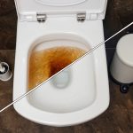 Záchodová mísa před a po vyčištění – efektivní odstranění vodního kamene pomocí kyseliny citronové.