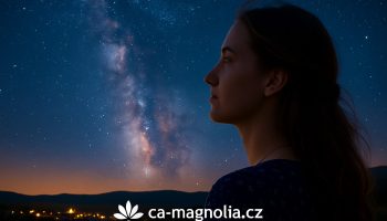 Žena pozoruje hvězdnou oblohu a Mléčnou dráhu – astrologický červen 2025 slibuje zásadní změny pro znamení Blíženců, Ryb a Vodnářů.