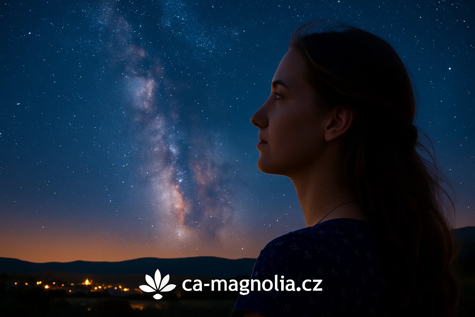 Žena pozoruje hvězdnou oblohu a Mléčnou dráhu – astrologický červen 2025 slibuje zásadní změny pro znamení Blíženců, Ryb a Vodnářů.